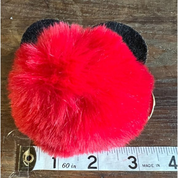 Disney Minnie Mouse Pom Pom Keychain Bow Glitter Red Black - Picture 7 of 8